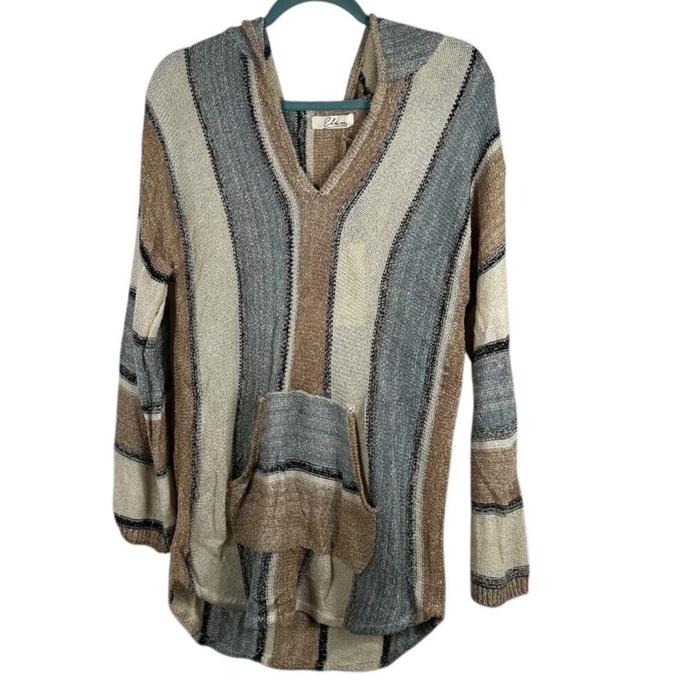 Elan Brown Blue Beige Pullover Hoodie Small